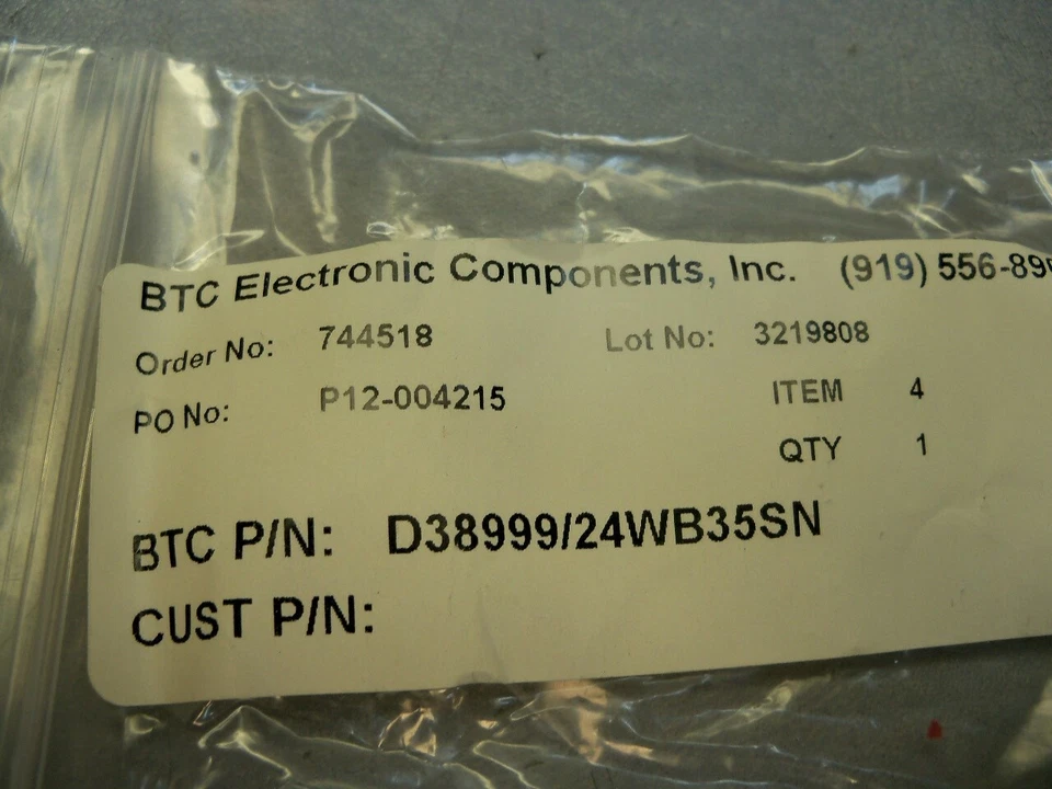 BTC Aero d38999/24wb35sn Circular Connector MiL Spec Jam Nut Receptacle Lot of 5 - Image 4 of 4