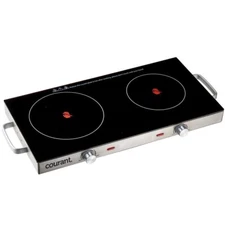 Courant Ceramic Glass Double Electric Cooktop - 1700W, Stainless Steel
