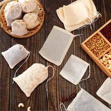 UP 50x Reusable 100% Cotton Muslin Filter Bags Spices Herbs Tea Soup Drawstring — image 11
