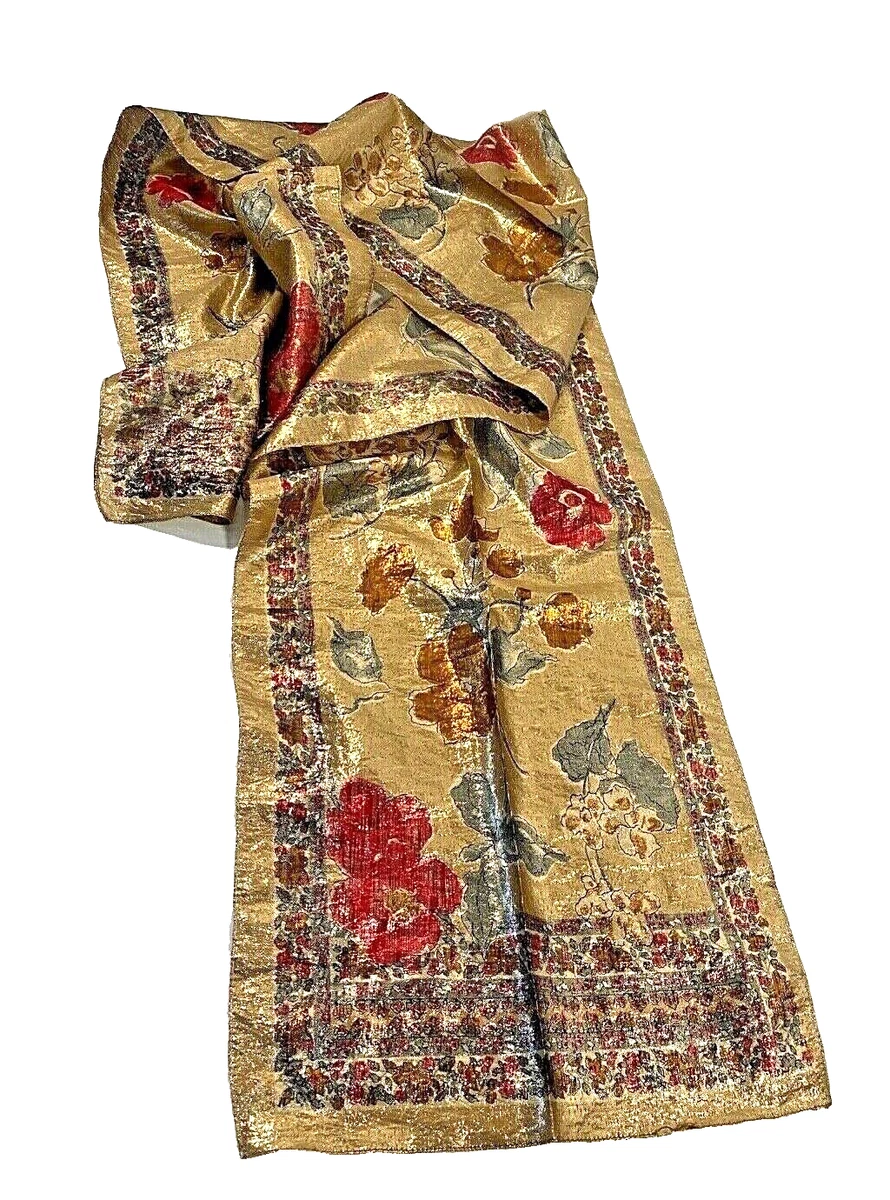 Real Gold Thread Lame Scarf Floral