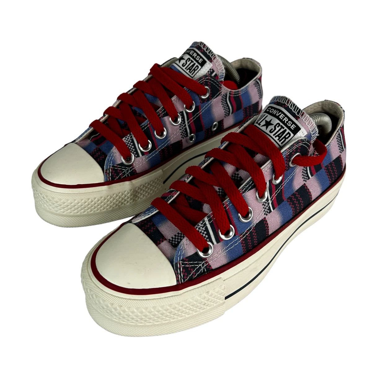 Converse All Star Shoes Mens 3 Wmns 5 Low Top Thick Sole Plaid Canvas 171210C