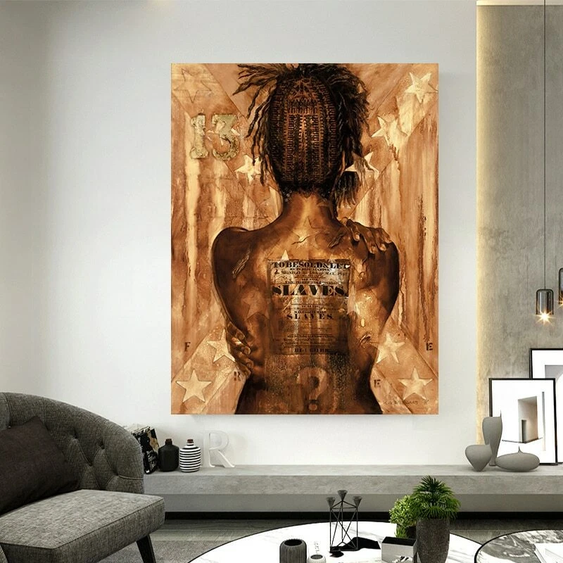 Lienzo de mujer africana negro y dorado arte de pared lienzo pintura impresiones cuadro de pared Foto 2 de 2