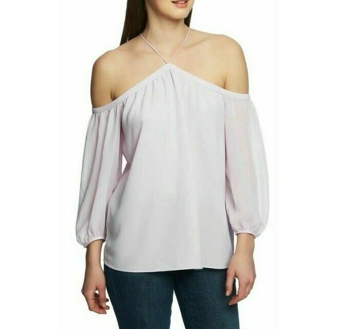 NWT - 1. State Women's Blouse Lilac Off-Shoulder Sheer Chiffon 3/4 Sleeve Large