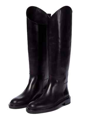 flat black dress boots Haltham Petite Knee High Boots in Black Leather