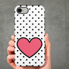 Black White polka dots pink heart phone case for Iphone, Samsung Galaxy, Pixel