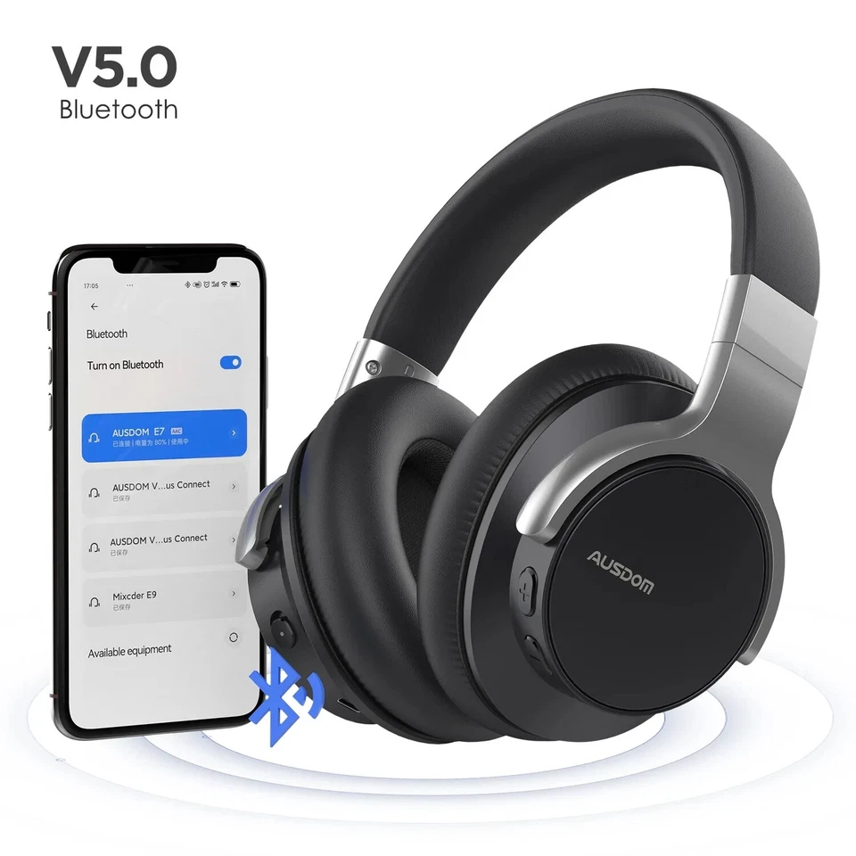 AUSDOM E7 Active Noise Cancelling Headphones, Wireless over Ear Bluetooth 5.0 He - Image 2 of 4