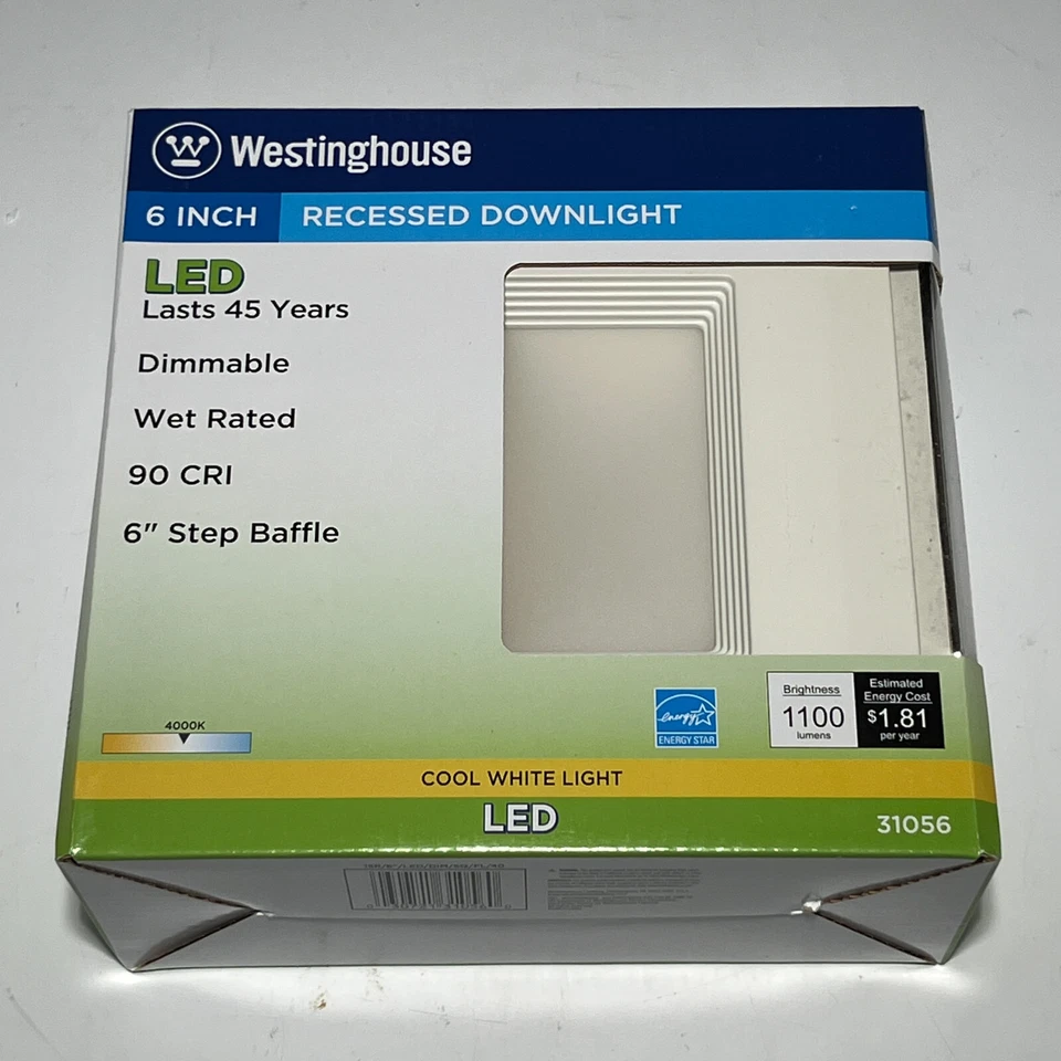 Westinghouse 6" Cuadrado Empotrado Luz LED 15 Vatios 31056 Regulable 4000K Caja de 6 Foto 2 de 4