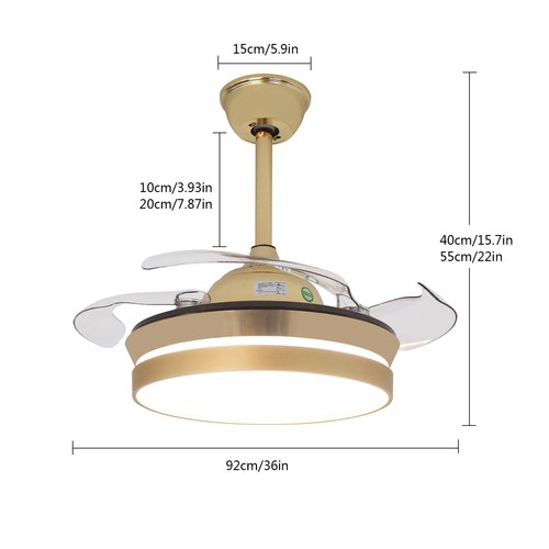 36" Modern Ceiling Fan Light w/LED Bluetooth Music Player Retractable Blades NEW - Picture 5 of 18