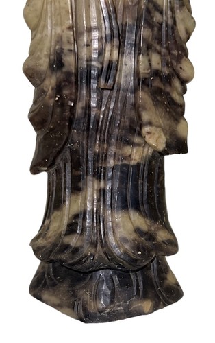 Carved Chinese Soapstone Statue Guanyin Kwan Yin With Lotus Flower 11.5” Antique - Picture 17 of 22
