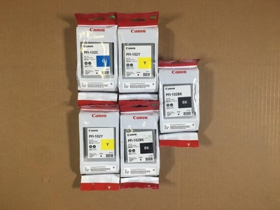 5 OEM Canon imagePROGRAF iPF500,iPF510 PFI-102C,Y,Y,BK,BK Ink Exp:2017-2019