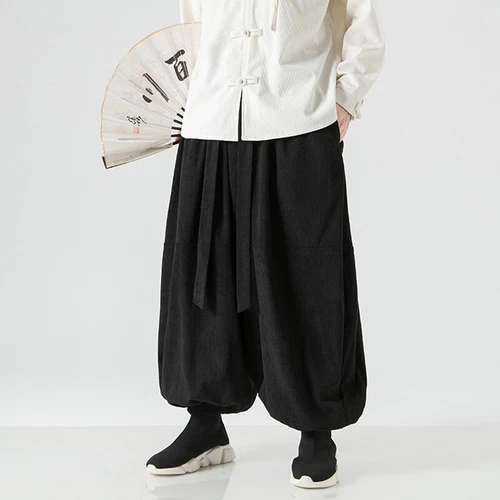 Pantalones harén holgados de pana para hombre calce suelto estilo chino pantalones informales largos - Imagen 6 de 17