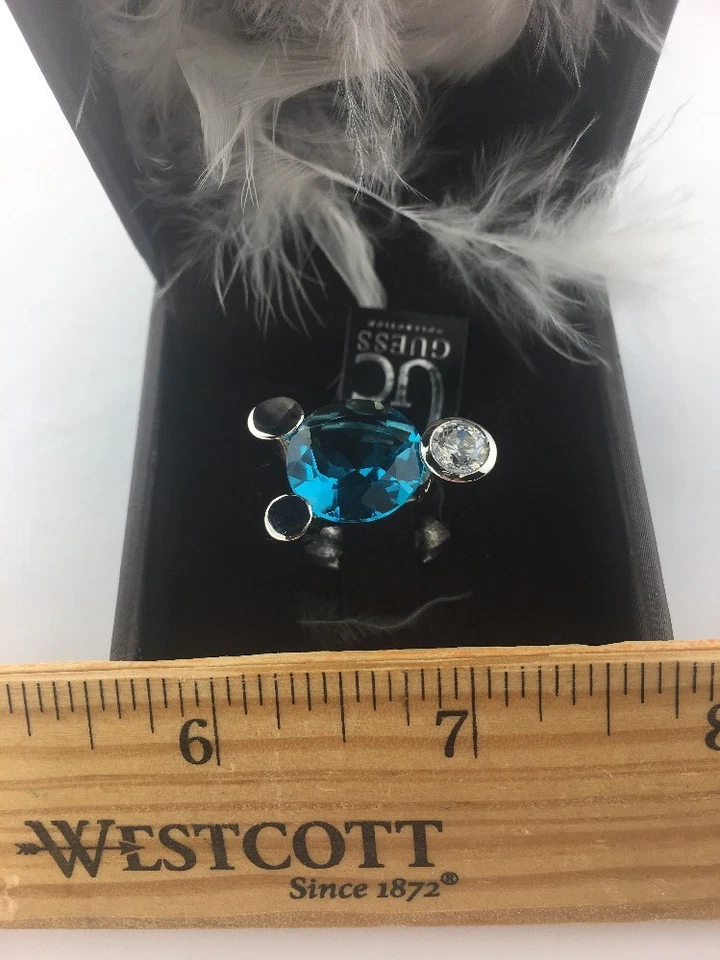 GC Guess Collections Sterling Silver Blue Topaz  Colored Gemstone & CZ Ring SZ 6 - Image 4 of 4