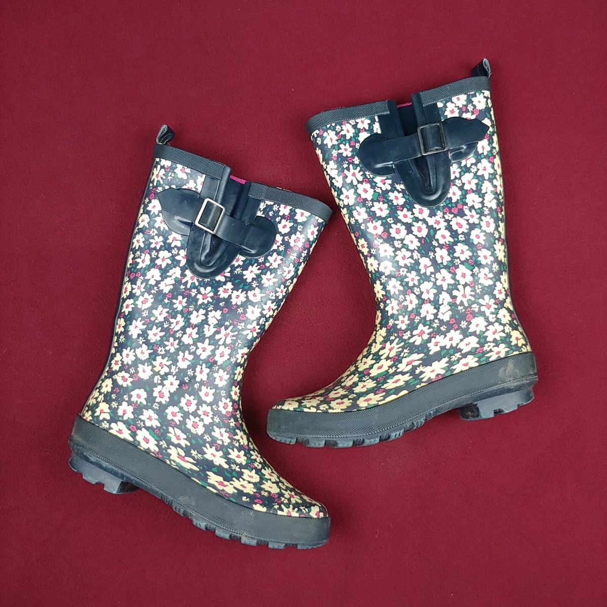 Flower rain boots size 2 slip ons rainwear kids youth rubber