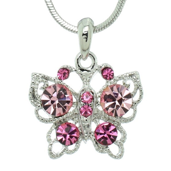 Swarovski Crystal Pink Butterfly Wing Pendant Necklace Charm Jewelry  
