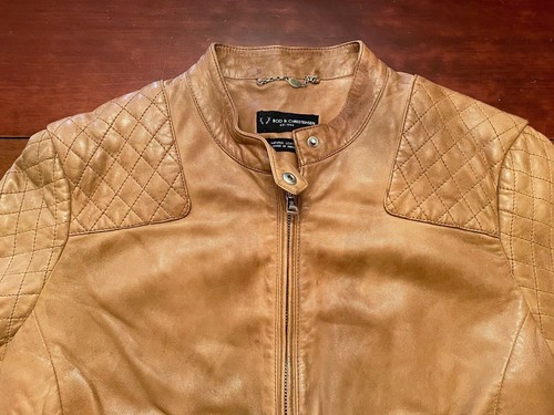 BOD & CHRISTENSEN tobacco brown SHEEPSKIN LEATHER JACKET WOMENS coat US XL L - Picture 10 of 12
