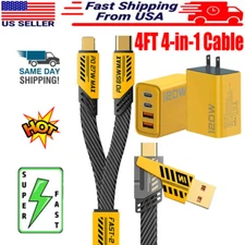 120W Type C Wall Charger 4-In-1 Super 4FT Cable For Samsung A16 A06 A55 A35 A25