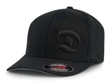 NEW Red Devil Clothing HORNED D FlexFit Hat BLK/BLK S/M L/XL #C-666-BLK-BLK-C