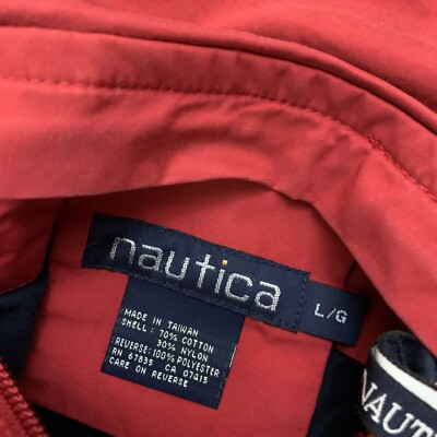 NAUTICA Vtg Red Spellout Navy Blue Fleece Reversible Jacket Mens LARGE eBay