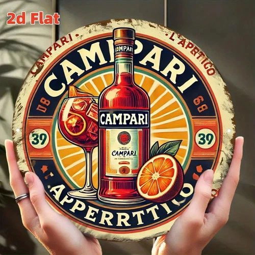 Vintage "Campari" Italian Ad Tin Metal Signs Home Décor 8x8 Round Flat Aluminum