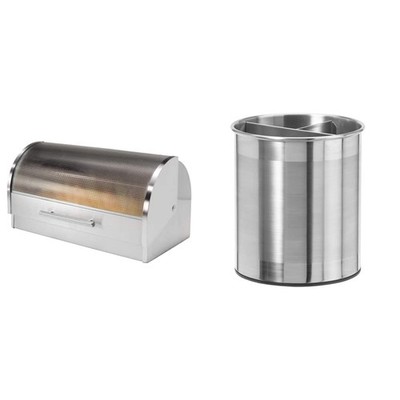 Oggi Stainless Steel Roll Top Bread Box with Tempered Glass Lid & Jumbo... 