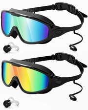 Swim Goggles 2 Pack, Wide View Anti Fog UV Swimming Goggles for Audlt, No