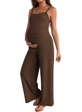 Brown Jumpsuit for Women Casual Loose Adjustable Strap Sleeveless Ribbed Stre...