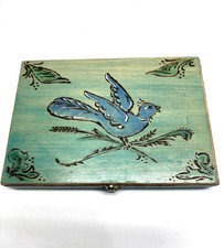 Vintage Engraved Hand Painted Wooden Folk Art Trinket Box