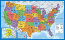 Laminated USA Map - 18" X 29" - Wall Chart Map of the United States of America -