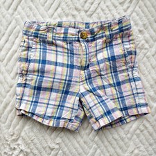 Janie and Jack 2T Plaid Linen Blend Shorts Pastel Blue Pink Yellow