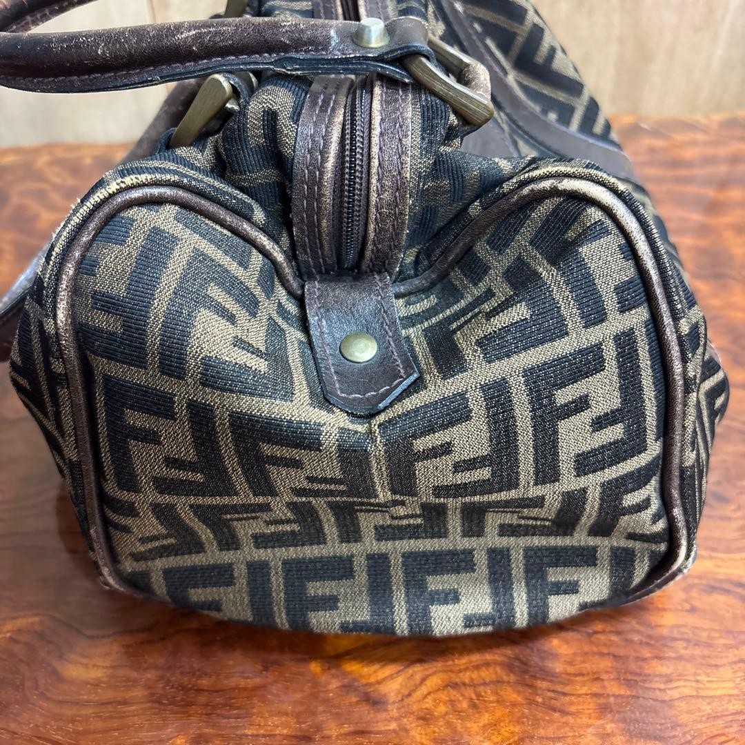 Fendi Logo Canvas Boston Bag Brown/Black Leather Trim Vintage Duffle Satchel thumbnail 4