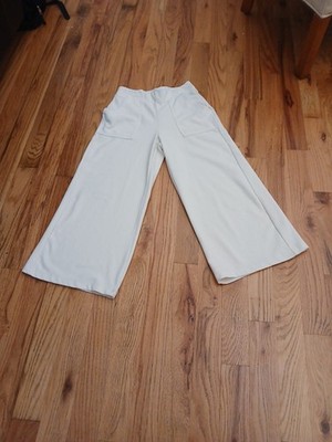 Ivory Cropped High-Waist Stretch Patch Pockets Wide Leg Comfort Pants 4/6