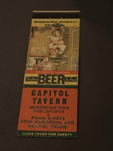 Vintage Texas Matchbook “Capital Tavern” Austin