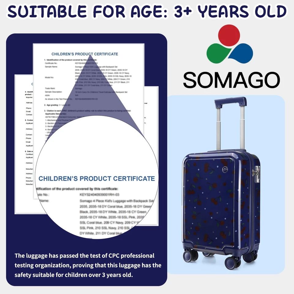 Комплект из 4 детских чемоданов с рюкзаком спиннер для мальчиков девочек 18 дюймов жесткий P... - Изображение 2 из 4