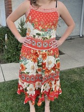 Farm Rio for Anthropologie Floral Maxi Dress Orange Motif LP Petite NWT