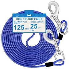 25Ft Dog Tie Out Cable, Dog Leash Heavy Duty Tie Out Cable for Large Dogs up to
