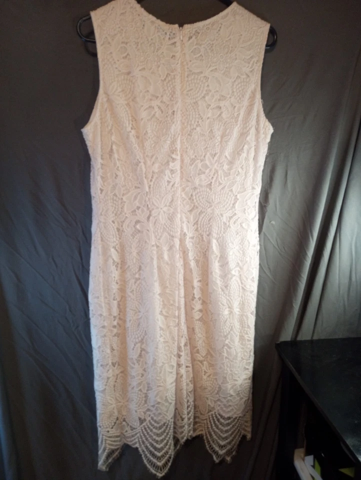 Vestido Vaina Sharagano Blanco Encaje Sin Mangas Talla 14p Foto 3 de 3