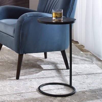 Industrial Black Drink Table 12 1/2'' Wide Bronze Slab Tabletop for Living Room
