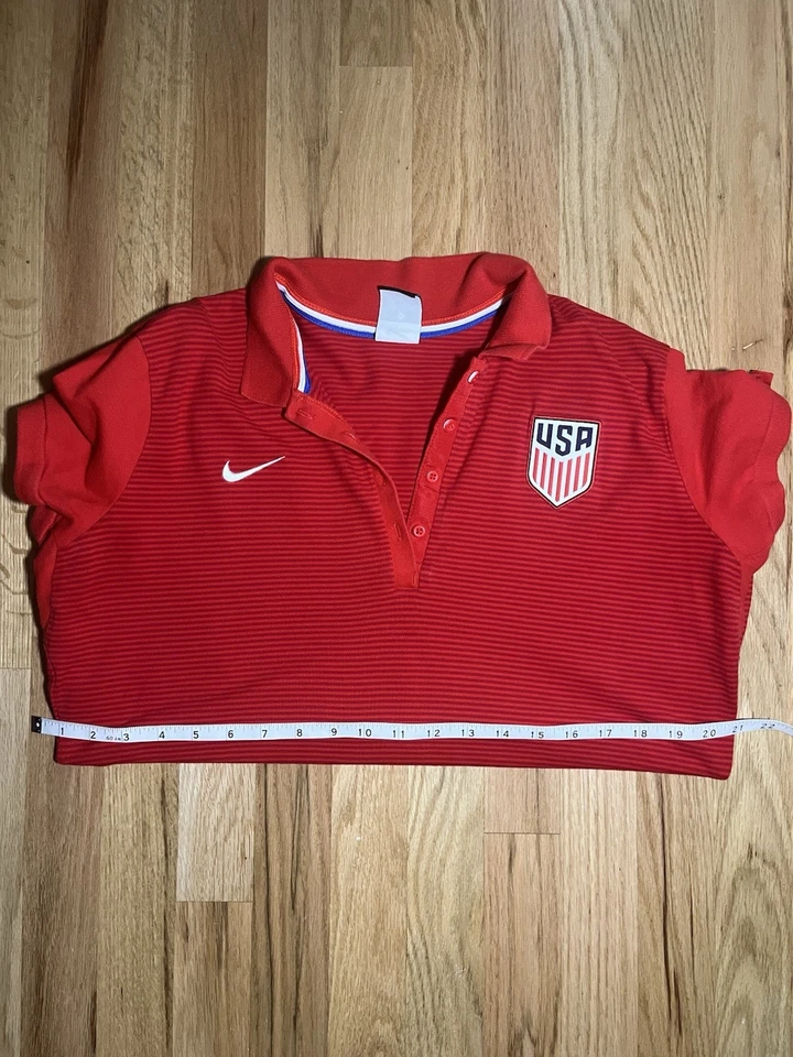 Nike EE. UU. Polo Olímpico Mujer’s XL Rojo Equipo de Golf EE. UU. Dri-Fit Rayas Foto 3 de 3