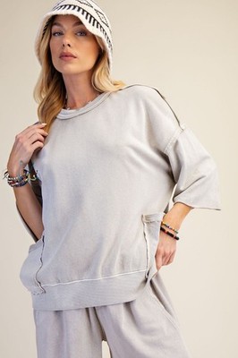 NEW EASEL LA CLOTHING MINERAL WASH PULLOVER GRAY SWEATSHIRT TOP SMALL RELAXED