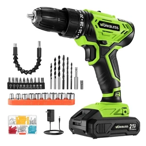 WORKBLESS Cordless Drill, Power Drill Set with 1 Battery and Charger, 40Nm, 2...