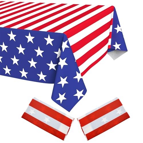 2Pcs Patriotic Tablecloth Disposable, Plastic Rectangle 4th of July Memorial - Picture 4 of 7
