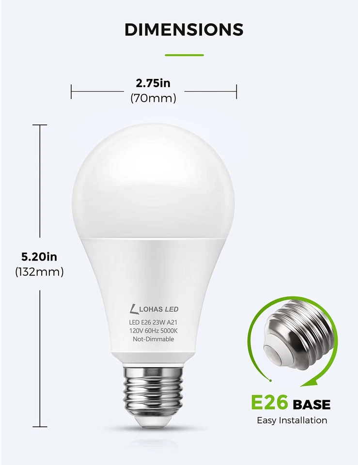 LOHAS A21 Bright LED Light Bulb 150W-200W Equivalent LED Bulbs 23 Watt Garage... - Image 3 of 4