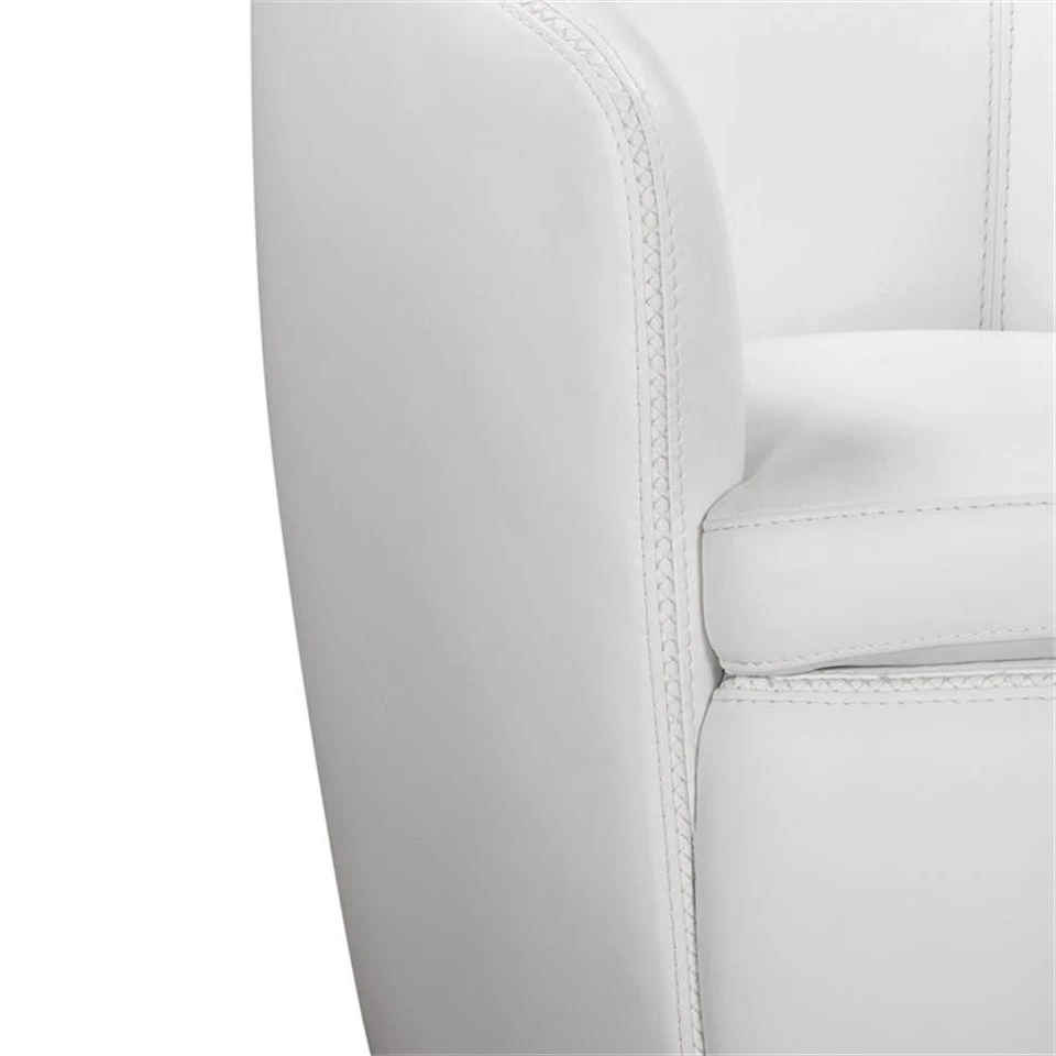 Pemberly Row传统全意大利皮革旋转俱乐部椅白色 — 第 3/4 张图片