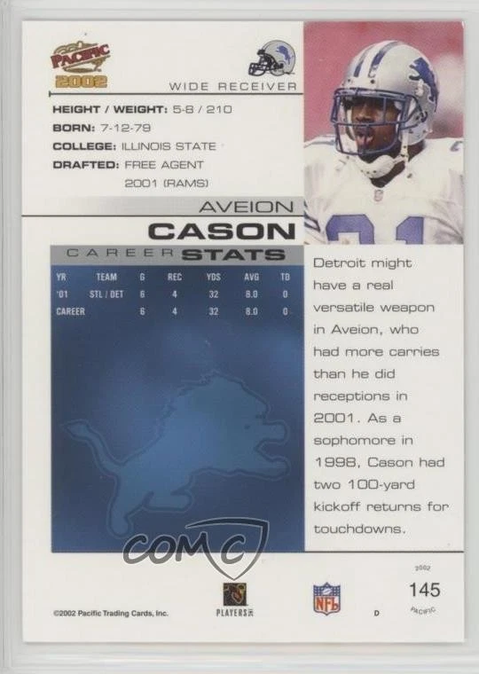 2002 Pacific Premiere Date /36 Aveion Cason #145 Rookie RC - Image 2 of 2