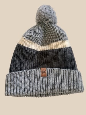 Buff Ribbed Knit Beanie Unisex Size Gray Multicolor Striped Winter Hat