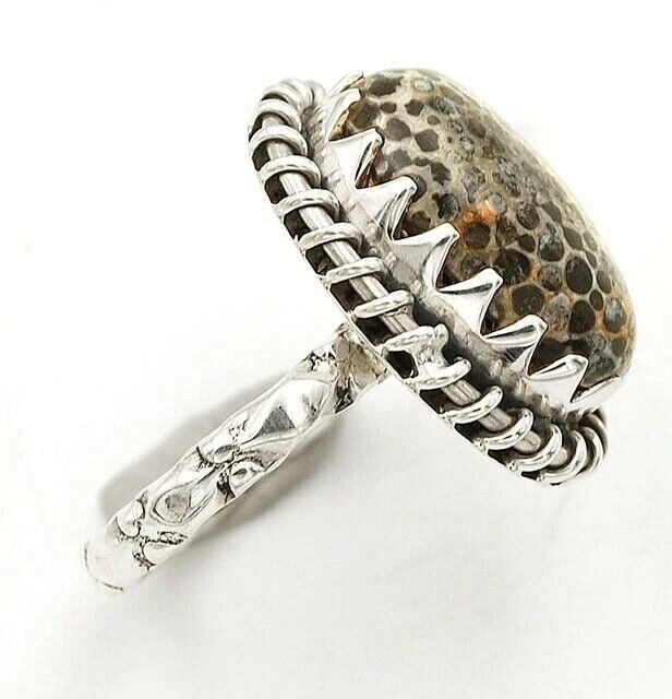 Anillo de plata de ley maciza 925 coral raya natural talla 7 Foto 2 de 3