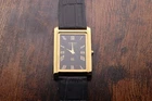 vintage Seiko Slim Tank Quartz Men Black Dial Black leather Dress Watch