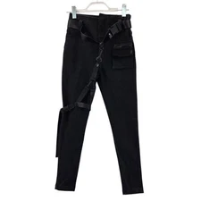 Punk Rave Jeans Womens Small Mainframe Skinny Black Belt Straps Gothic Emo