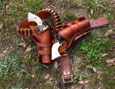 WESTERN LEATHER HOLSTER GUN BELT 44 / 45 BROWN HAND MADE COWBOY REVOLVER