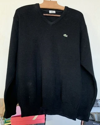 Pull homme Taille 4, marque Lacoste, couleur noir, col en V, laine vierge acryl. - Photo 1/4